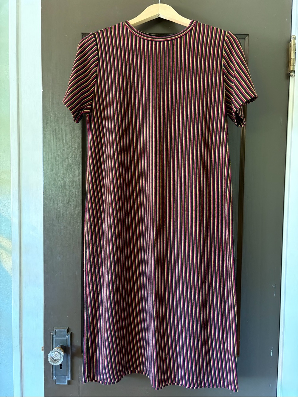 Zara Striped Short-Sleeve Midi Dress in Black/Yellow/Blue/Red
